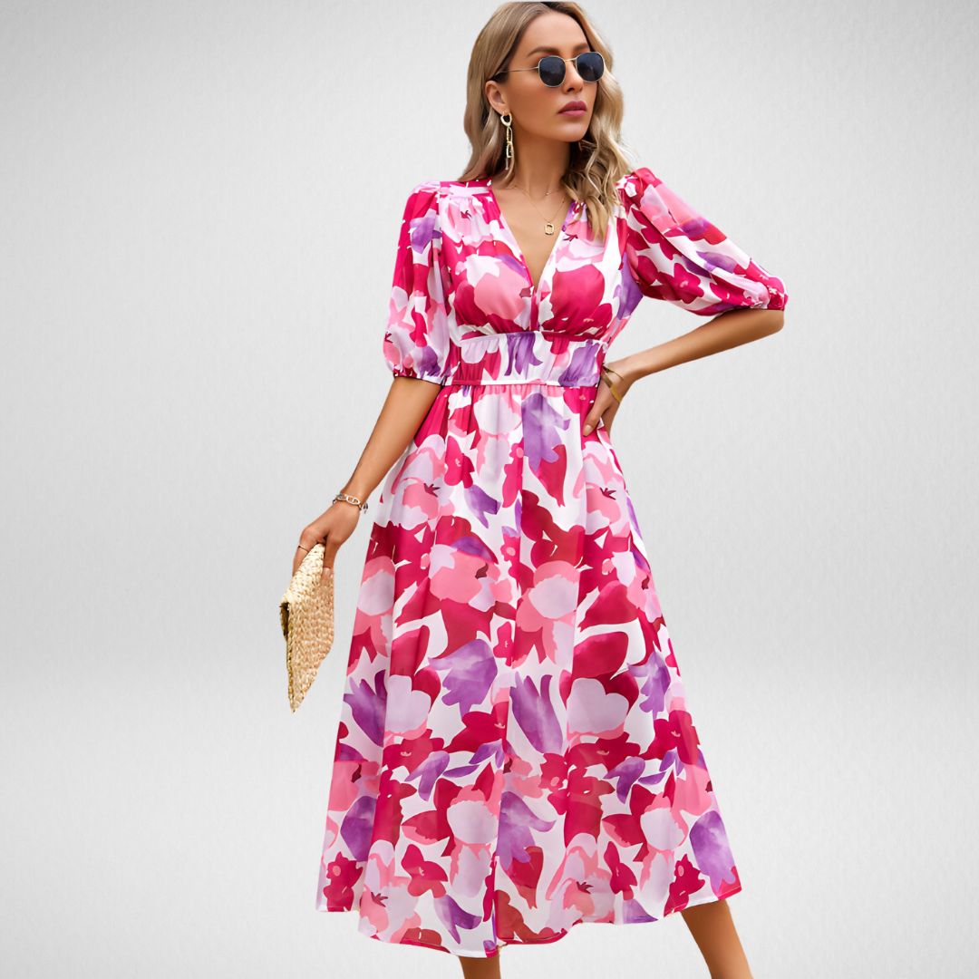 Rosa – Robe mi-longue à imprimé abstrait