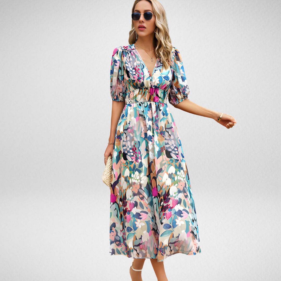 Rosa – Robe mi-longue à imprimé abstrait