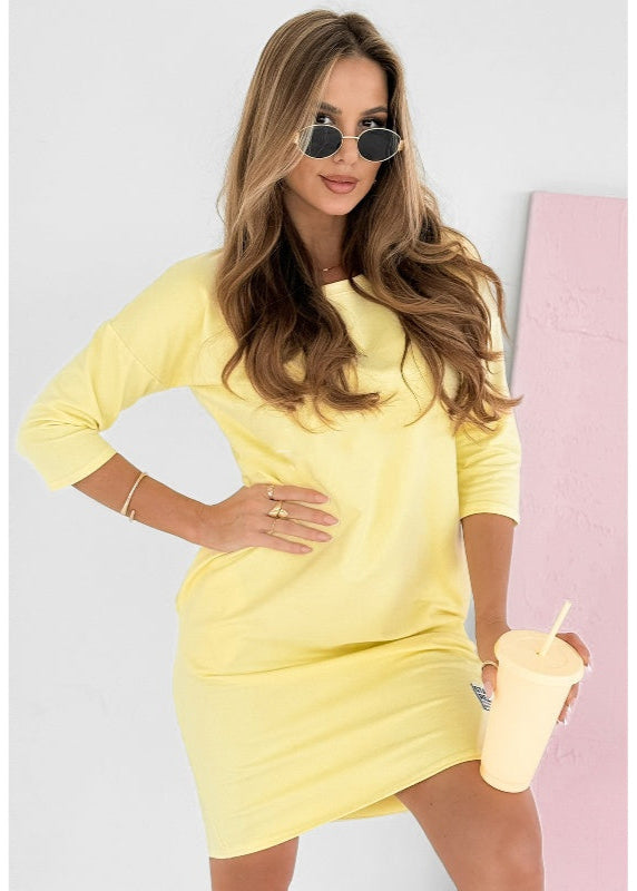 Lieke - Robe à Col Rond et Manches 3/4 avec Poches