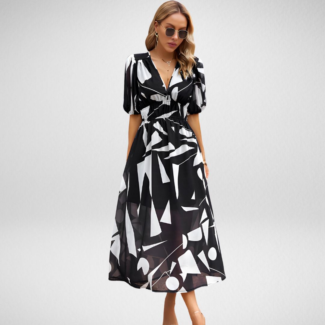 Rosa – Robe mi-longue à imprimé abstrait