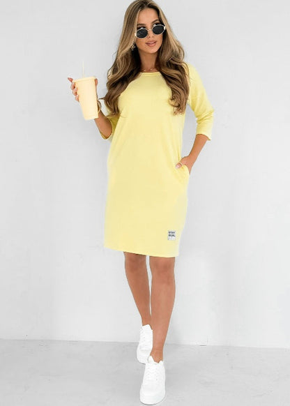 Lieke - Robe à Col Rond et Manches 3/4 avec Poches